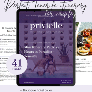 Tenerife Itinerary Pack: This curated 3-day itinerary is your shortcut to boutique bliss on Tenerife – no kids, no chaos, just sun-soaked serenity. Whether it’s your honeymoon, an anniversary, or a spontaneous long weekend, this done-for-you guide shows you where to stay, eat, swim, sip and soak – all with effortless style.