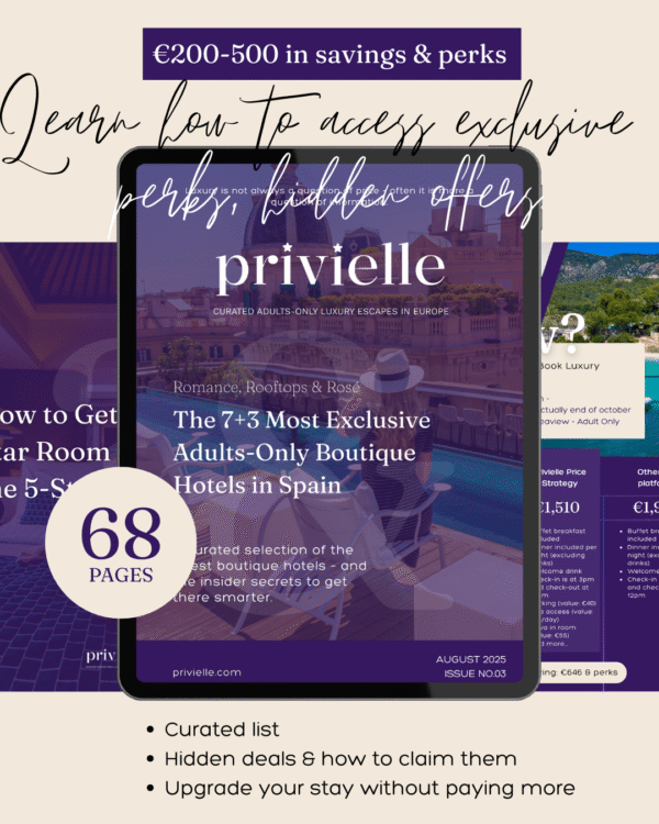 Handpicked adults-only boutique hotels in Spain for couples — plus insider booking hacks to save €200–€500 per booking with upgrades and timing.